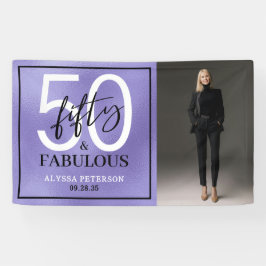 Paars 'Vijftig & Fabulous' schrift 50ste verjaarda Spandoek