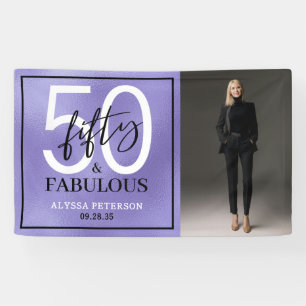 Paars 'Vijftig & Fabulous' schrift 50ste verjaarda Spandoek