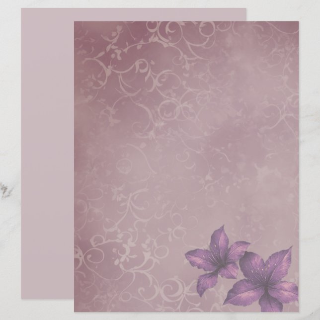 Paars Vintage Bloemenschrootpapier – Zachte Lilakl (Voorkant / Achterkant)