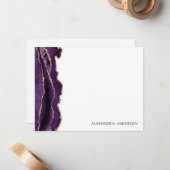 Paars Violet Agate Gold Glitter Glam Marble Geode Notitiekaartje (Voorkant / Achterkant in situ)