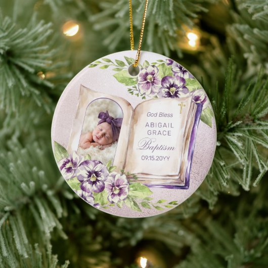 Paars Violet Artsen Foto Unieke Baptism Keepomwill Keramisch Ornament (Boom)