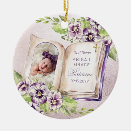 Paars Violet Artsen Foto Unieke Baptism Keepomwill Keramisch Ornament (Voorkant)
