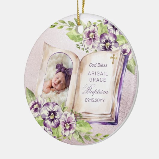 Paars Violet Artsen Foto Unieke Baptism Keepomwill Keramisch Ornament (Links)