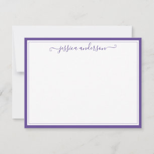 Paars Violet Elegant modern Preppy Girly Script Notitiekaartje