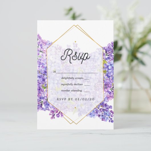 Paars Violet en goudtandbaars RSVP Kaartje (Staand voorkant)