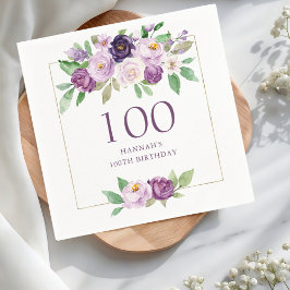 Paars | Violet Floral 100ste verjaardag Servet