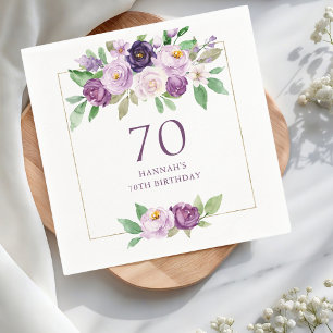 Paars   Violet Floral 70ste verjaardag Servet