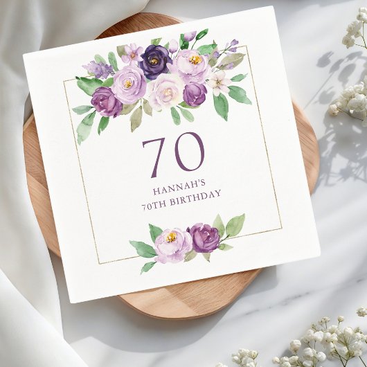 Paars | Violet Floral 70ste verjaardag Servet