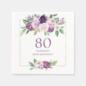 Paars | Violet Floral 80ste verjaardag Servet (Voorkant)