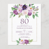 Paars | Violet Floral 80ste verjaardag uitnodiging (Voorkant)