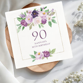 Paars | Violet Floral 90ste verjaardag Servet