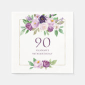 Paars | Violet Floral 90ste verjaardag Servet (Voorkant)