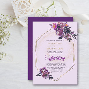 Paars Violet Floral Gold Lijst Weddenschap Kaart