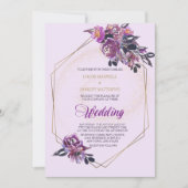 Paars Violet Floral Gold Lijst Weddenschap Kaart (Voorkant)