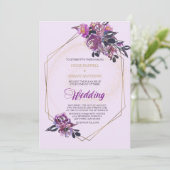 Paars Violet Floral Gold Lijst Weddenschap Kaart (Staand voorkant)