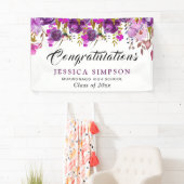 Paars Violet Floral Modern Afstuderen Afstuderen Spandoek (Insitu)