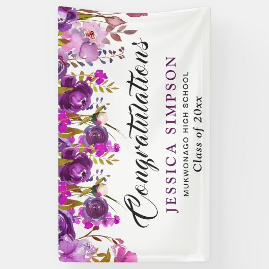 Paars Violet Floral Modern Afstuderen Afstuderen Spandoek (Verticaal)