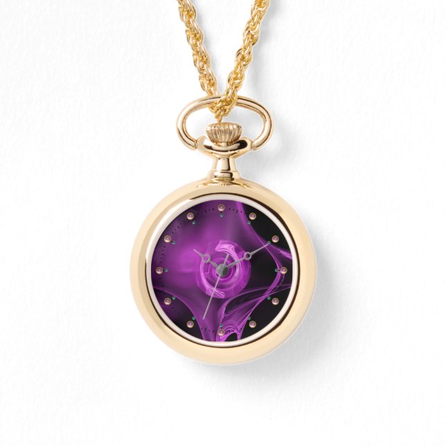 PAARS VIOLET FRACTAL ROOS HORLOGE (Voorkant)
