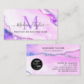 Paars Violet Glitter Agate Custom Logo Monogram Visitekaartje (Voorkant / Achterkant)