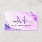 Paars Violet Glitter Agate Custom Logo Monogram Visitekaartje (Voorkant)
