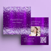 Paars violet glitter foto qr code vierkante visitekaartje