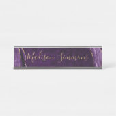 Paars Violet Gold Agate Geode Feminine Script Bureau Naambordje (Voorkant)