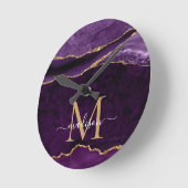 Paars Violet Gold Agate Geode Glitter Monogram Ronde Klok (Hoek)