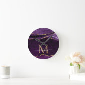 Paars Violet Gold Agate Geode Glitter Monogram Ronde Klok (Huis)