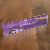 Paars Violet Gold Glitter Desk Name Bord Naambordje (Zijkant)