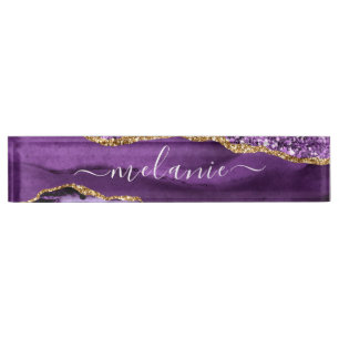 Paars Violet Gold Glitter Desk Name Bord Naambordje