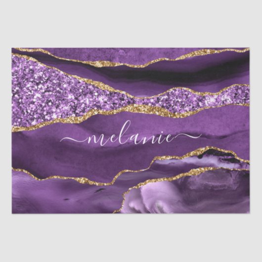 Paars Violet Gold Glitter Name Tissue Paper Agate  Tissuepapier (Voorkant)