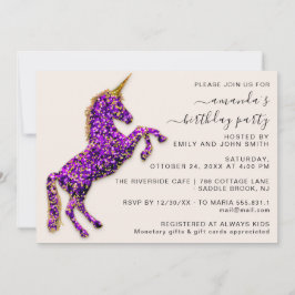 Paars Violet Gold Glitter Unicorn Horse Kaart