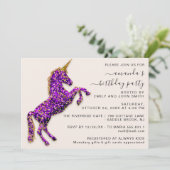 Paars Violet Gold Glitter Unicorn Horse Kaart (Staand voorkant)