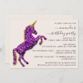 Paars Violet Gold Glitter Unicorn Horse Kaart (Voorkant / Achterkant)