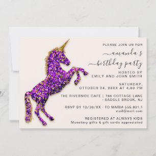 Paars Violet Gold Glitter Unicorn Horse Kaart