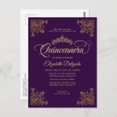  Paars Violet Gold Lijst Tiara Quinceanera Briefkaart (Voorkant / Achterkant)