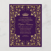  Paars Violet Gold Lijst Tiara Quinceanera Uitnodiging Briefkaart (Voorkant)