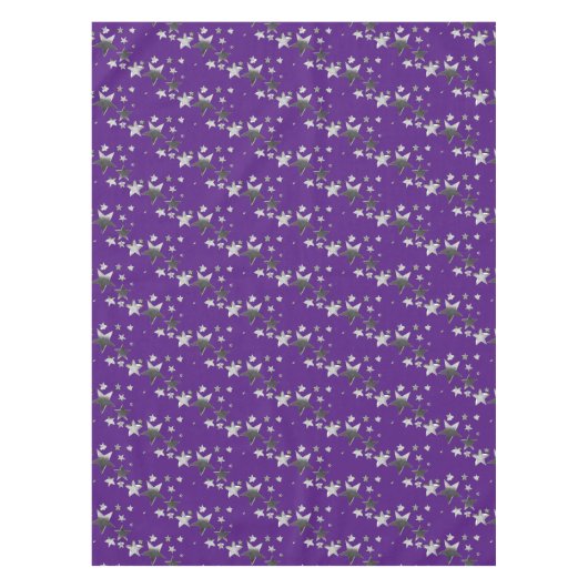 Paars Violet Grey Stars Patroon Festive Elegant Tafelkleed (Voorkant)