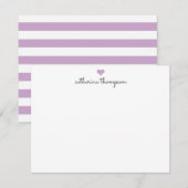 Paars Violet Heart Feminine Script Girly Stripe Notitiekaartje (Voorkant / Achterkant)