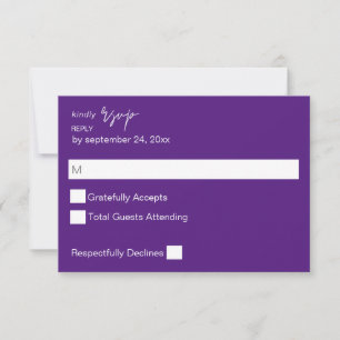 Paars Violet MOD Calligrafie geen maaltijd RSVP Kaartje