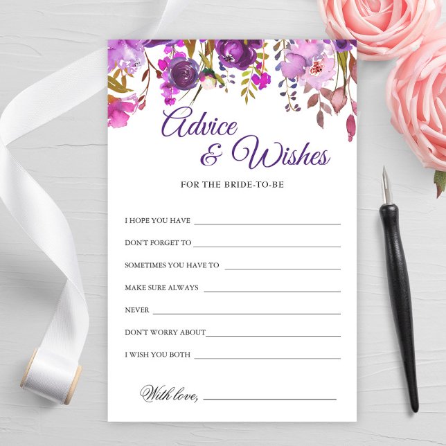 Paars Violet Peony Floral Advice en Wishes card (Creator heeft geüpload)