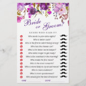 Paars Violet Peony Floral Vrijgezellenfeest Game (Voorkant)