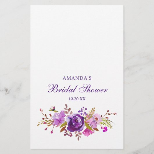 Paars Violet Peony Floral Vrijgezellenfeest Game (Achterkant)