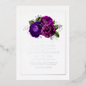 Paars, Violet, Plum en Silver Floral Wedding Folie Uitnodiging (Voorkant)