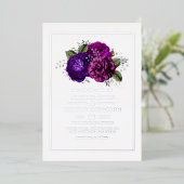 Paars, Violet, Plum en Silver Floral Wedding Folie Uitnodiging (Staand Voorkant)