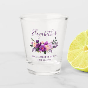 Paars Violet Waterverf Floral Bachelorette Shot Glas