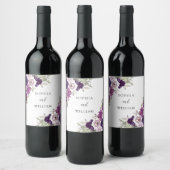 Paars Violet Waterverf Floral Wedding Verloving Wijn Etiket (Flessen)