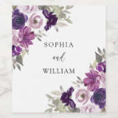 Paars Violet Waterverf Floral Wedding Verloving Wijn Etiket (Enkel label)
