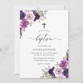 Paars Violet Waterverf Flowers Baptisme Kaart (Voorkant)