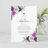 Paars Violet Waterverf Flowers Baptisme Kaart (Staand voorkant)
